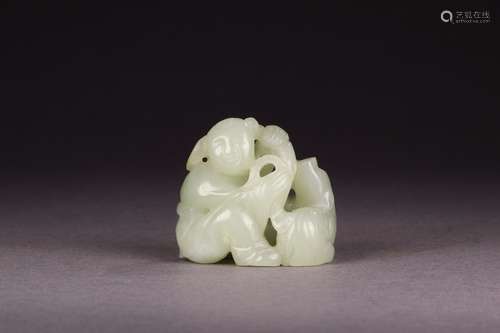 A Chinese Hetian Jade Beast-Shaped Pendant