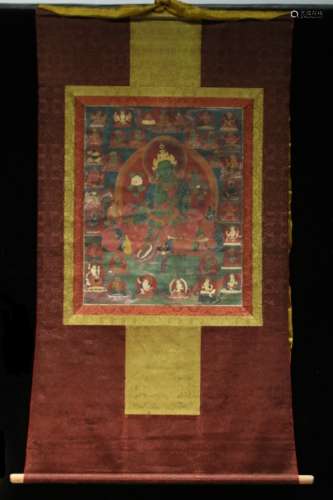 A Chinese Tangka Of Bodhisattva Tara With Red Coral