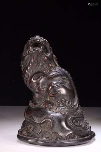 A Chinese Rosewood Censer Of Beast Shaped