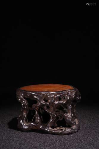 A Chinese Rosewood Base Embeded Boxwood