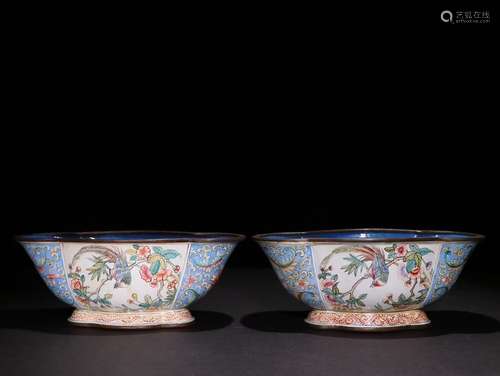 Pair Of Chinese Bronze Enameled Cups