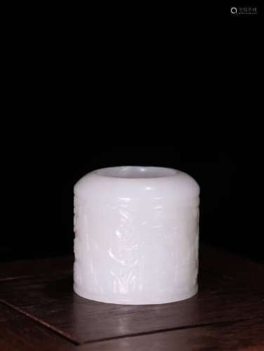 A Chinese Hetian Jade Thumb Ring Of Story-Telling Carving
