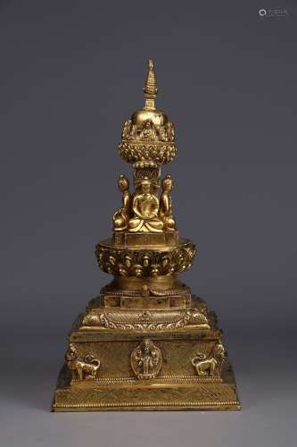 A Chinese Gilt Bronze Buddha Pagoda