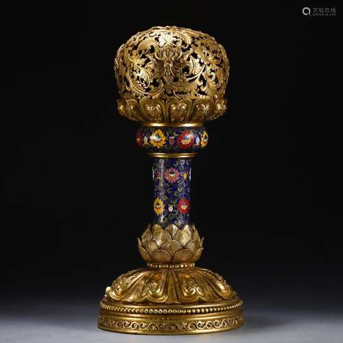 A Chinese Gilt Bronze Censer Of Partly Cloisonne