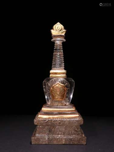 A Chinese Pagoda Of Gilt Silver And Crystal
