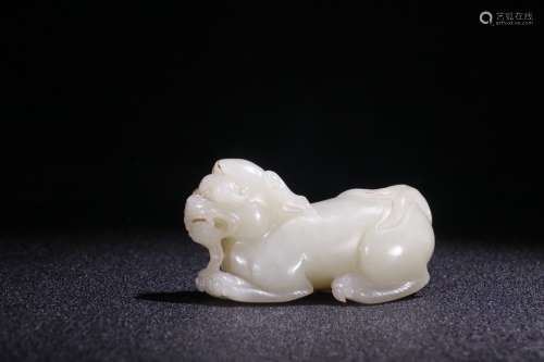 A Chinese Hetian Jade Lion-Shaped Ornament