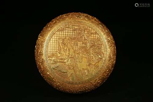 A Chinese Gilt Bronze Box With Story-Telling Carving