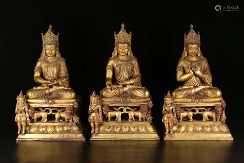 Three Chinese Gilt Bronze Buddhas