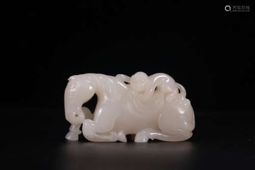 A Chinese Old Hetian Jade Horse-Shaped Ornament