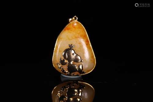 A Chinese Hetian Jade Pendant With Gold