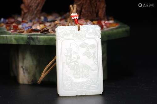 A Chinese Old Hetian Jade Story-Telling Carving Pendant