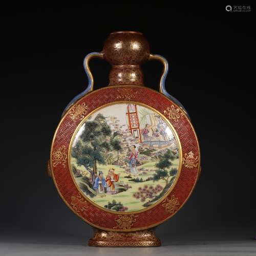 A Chinese Porcelain Moon Flask Vase Of Story-Telling Painting With Marking