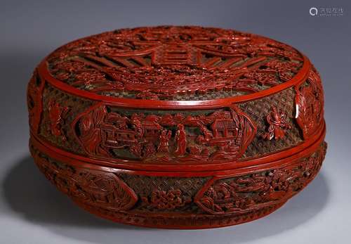 A Chinese Red Lacquer Box Of Dragon Carving