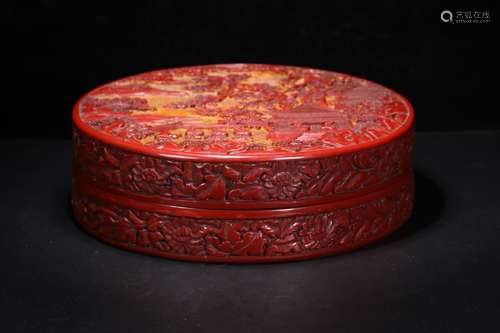 A Chinese Red Lacquer Box Of Story-Telling Carving