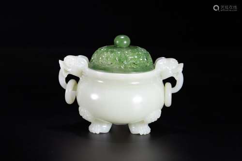 A Chinese Hetian Jade Censer With Jasper Cover