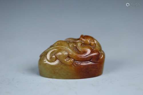 A Chinese Hetian Jade Seal Of Dragon Carving