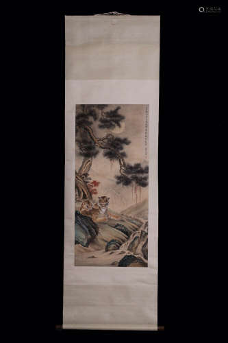 A Chinese Vertical Axis Painting Of Tiger  Fang Huqing mark