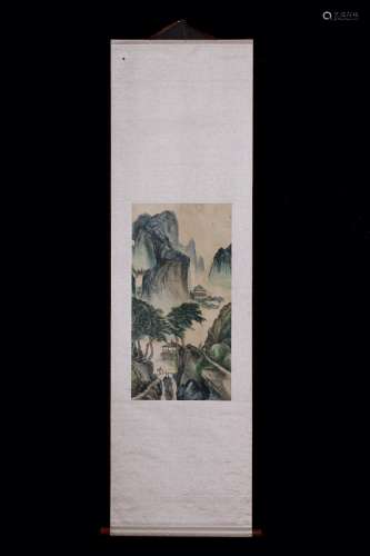 A Chinese Vertical Axis Painting Of Landscape