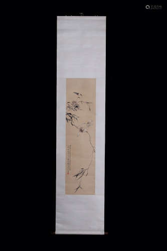 A Chinese Vertical Axis Painting Of Bird&Floral  Qian Songyan mark