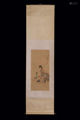 A Chinese Vertical Axis Painting Of Figure  Wang Su mark