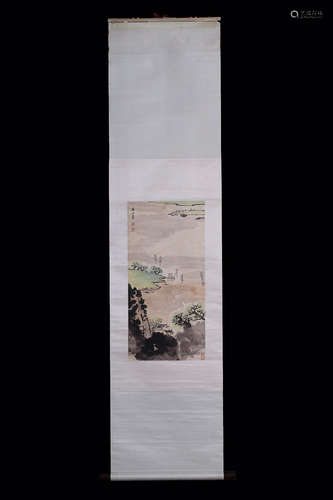 A Chinese Vertical Axis Painting Of Landscape Song Wenzhi mark