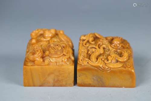 Pair Of Chinese Tianhuang Stone Seals