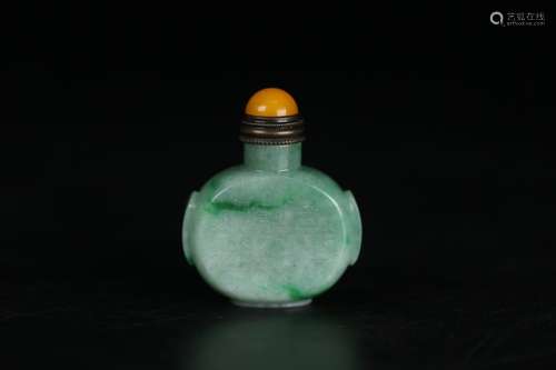 A Chinese Jadeite Snuff Bottle With Peotry Carving