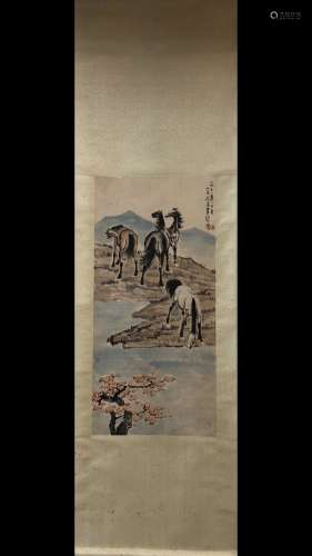 A Chinese Vertical Axis Painting Of Horse mark Xu Beihong
