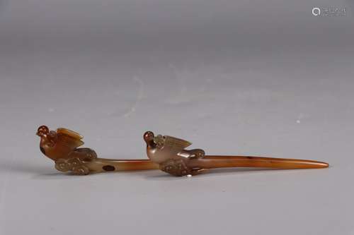 Pair Of Chinese Agate Hairpins