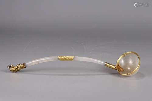 A Chinese Agate Spoon Embeded Gold