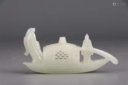 A Chinese Hetian Jade Ship-Shaping Ornament