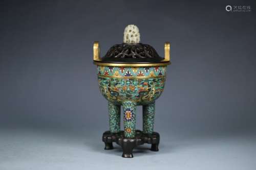 A Chinese Cloisonne Tripo Censer With Mark