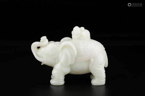 A Chinese Hetian Jade Brush Washer Of Elephant