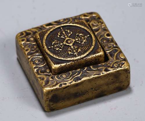 A Chinese Bronze Seal With Floral Carving