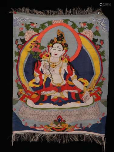 A Chinese Embroidery Tangka Of Bodhisattva Tara