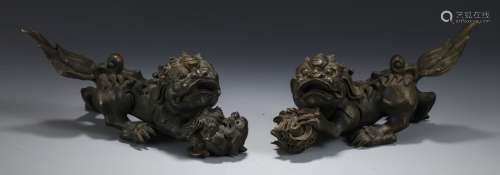 Pair Of Chinese Bronze Ornaments Of Beast Shaped
