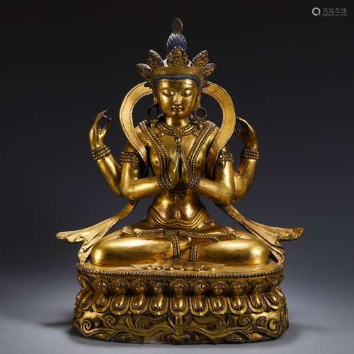 A Chinese Gilt Bronze Guanyin Ornament