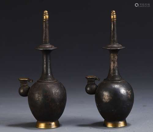 Pair Of Chinese Gilt Silver Vases