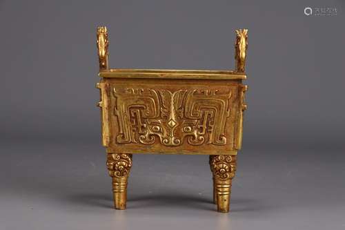 A Chinese Gilt Bronze Censer Of Beast Carving