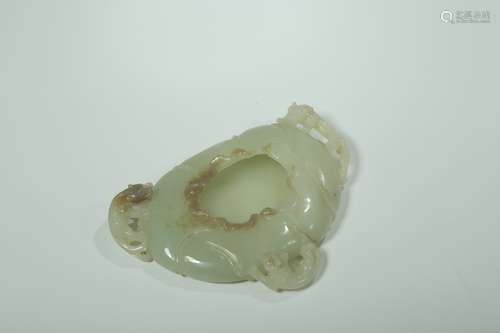 A Chinese Hetian Jade Brush Washer Of Dragon