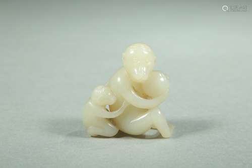 A Chinese Hetian Jade Brush Washer Of Monkey