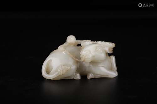 A Chinese Hetian Jade Ornament Of Figure&Bull Shaped