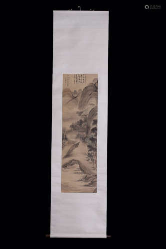 A Chinese Vertical Axis Painting Of Landscape Wen Boren mark