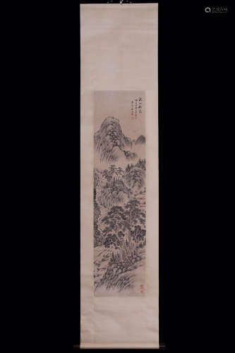 A Chinese Vertical Axis Painting Of Landscape Ji Gu mark