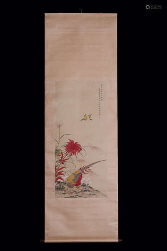 A Chinese Vertical Axis Painting Of Bird&Floral  Ma Jiatong mark