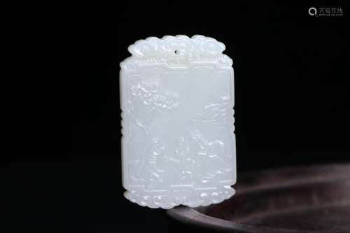 A Chinese Hetian Jade Pendant Of Poetry Carving