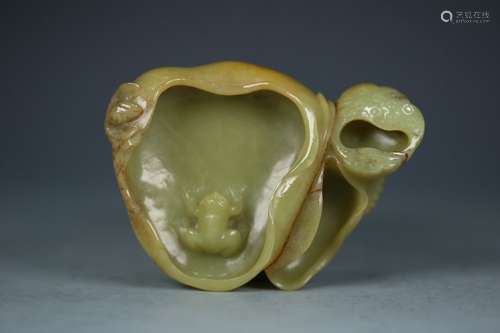 A Chinese Hetian Jade Brush Washer Of Lotus Shaping