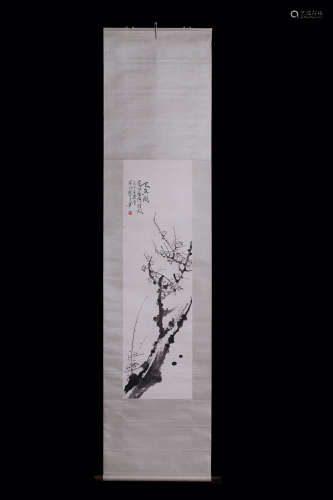 A Chinese Vertical Axis Painting Of Plum Flower  Guan Shanyue mark