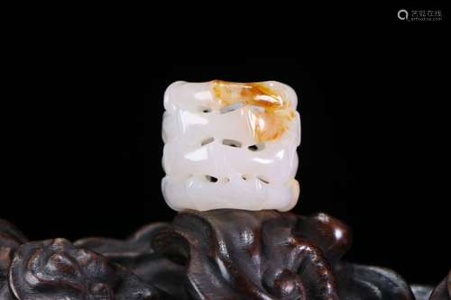 A Chinese Hetian Jade Thumb Ring Of Bamboo Shaping