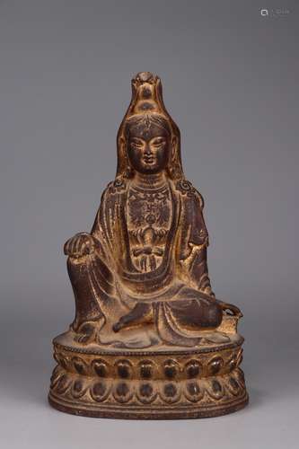 A Chinese Bronze Buddha With Golden Painting